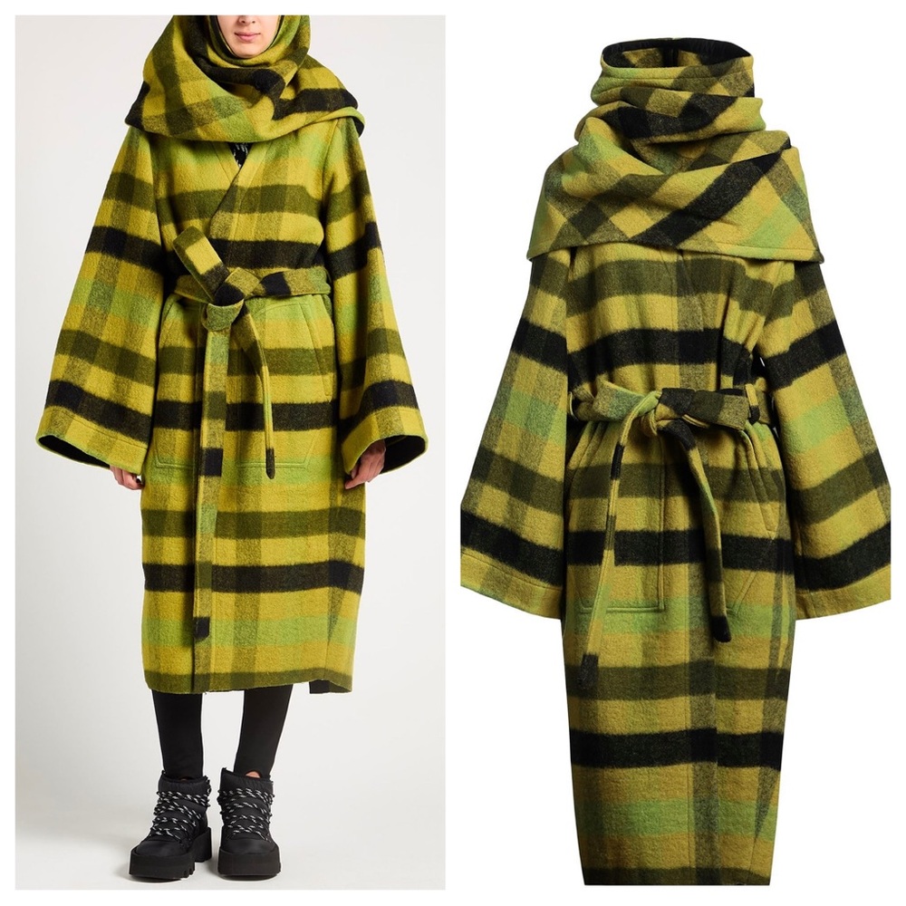 Rick Owens Cappotto Dagger Robe Acid Plaid Wool Coat